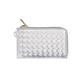 Faux Leather Basket Weave Flat Card Holder Wallet with Wristlet - Silver - Wallets