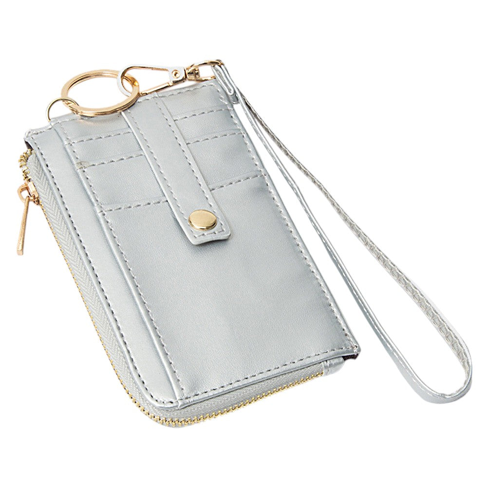 Faux Leather Basket Weave Flat Card Holder Wallet with Wristlet - Wallets