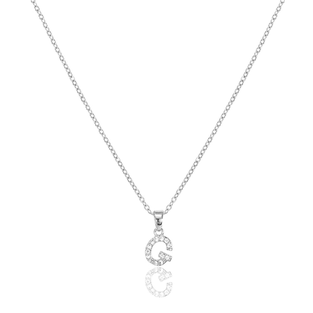 Silver G Stainless Steel CZ Stone Paved Monogram Pendant Necklace exudes elegance and personalization. Made with durable stainless steel, paved with sparkling CZ stones, and featuring a monogram pendant, this necklace is the perfect accessory for any outfit. Elevate your style and make a statement with this stunning necklace.