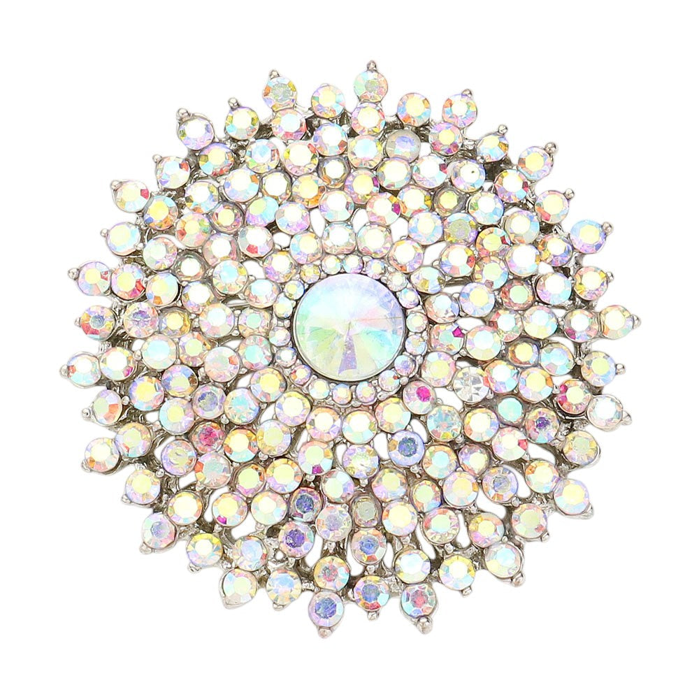 Silver Glass Crystal Bubble Pin Brooch adds a touch of elegance to any outfit. Made with high-quality glass crystals, this pin brooch sparkles and shines in the light. The circular design creates a modern and stylish look, perfect for a formal event or everyday wear. 