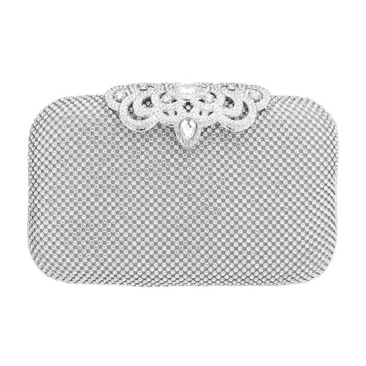 Silver Gorgeous Stone Embellished Evening Tote Clutch Crossbody Bag, is beautifully designed and fit for all occasions & places. Perfect for makeup, money, credit cards, keys or coins, and many more things. This crossbody bag feature contains a detachable shoulder chain and clasp closure that makes your life easier and trendier.