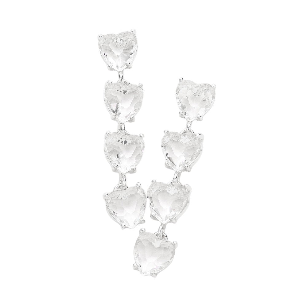Silver Heart Stone Link Dangle Evening Earrings are the perfect addition to your evening ensemble. The beautiful heart-shaped stones and elegant link design exude sophistication and charm. Elevate your outfit and make a statement with these stylish earrings.