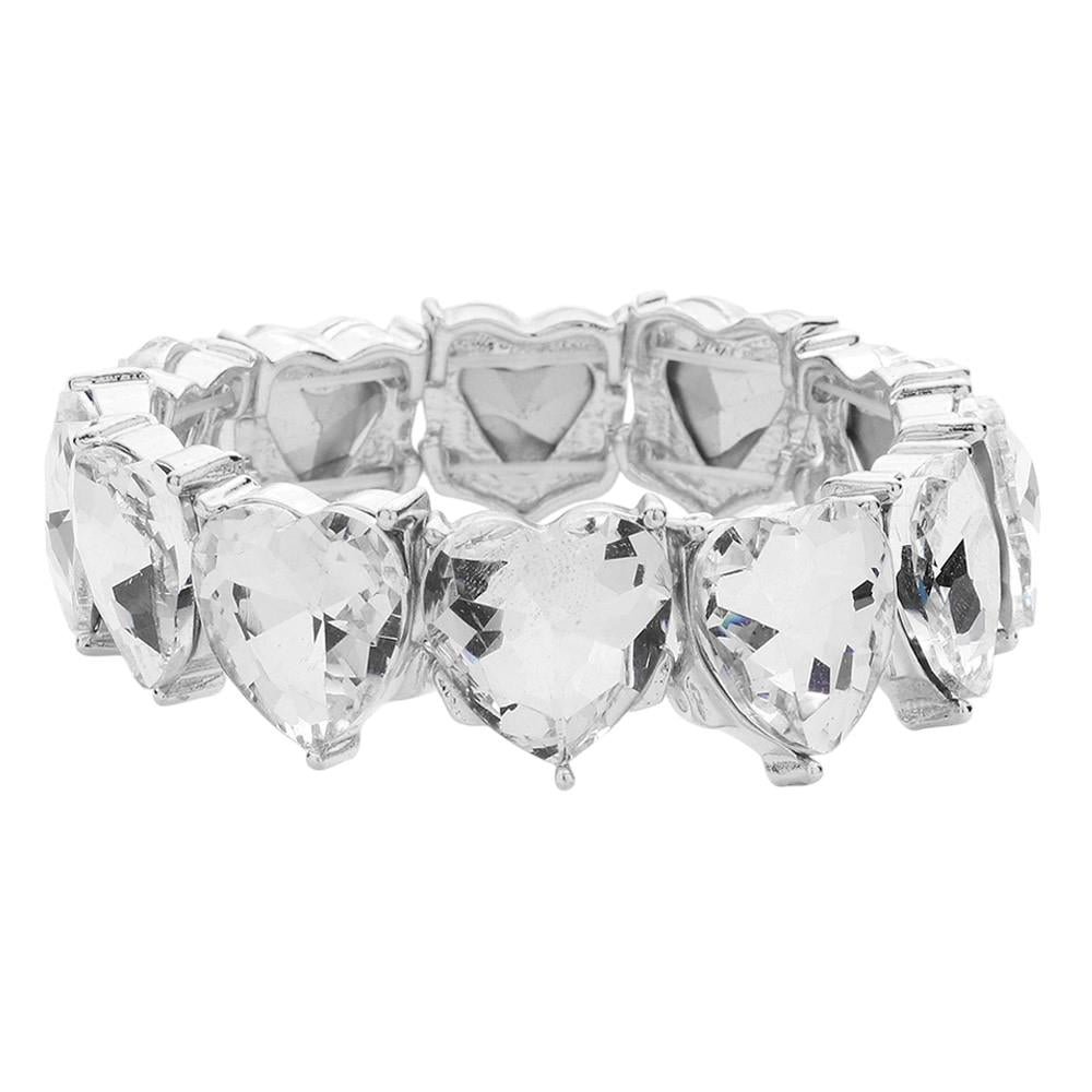 Silver-Heart Stone Stretch Evening Bracelet, Get ready with this stone stretchable Bracelet and put on a pop of color to complete your ensemble. Perfect Birthday Gift, Anniversary Gift, Mother's Day Gift, Mom Gift, Thank you, Gift, Just Because Gift, or any special occasion. Stay gorgeous wearing this stunning bracelet.