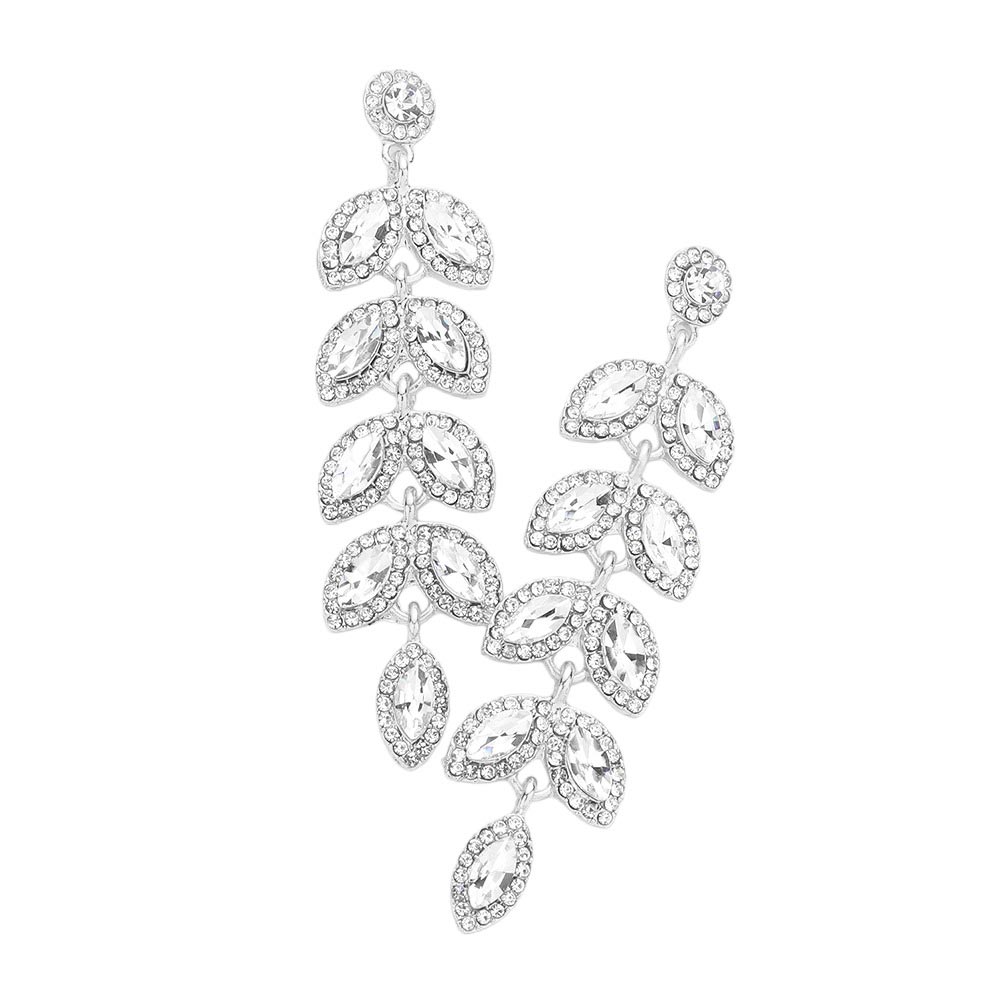Silver Marquise Stone Cluster Vine Dangle Evening Earrings, elevate your evening look with these exquisite Dangle Evening Earrings. Perfect for your next special occasion! An excellent choice for wearing with any outfit. These beautifully unique designed earrings are suitable as gifts for wife, girlfriend, and mothers.