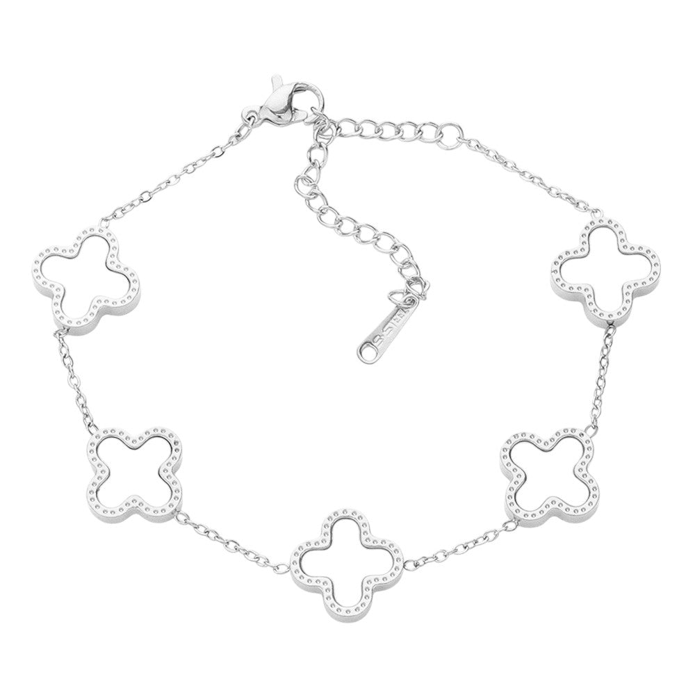 Mother Of Pearl Stainless Steel Quatrefoil Station Bracelet - Mother of Pearl Silver - Bracelets