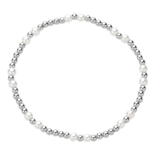 Silver Pearl Stainless Steel Ball Beaded Stretch Bracelet is the perfect accessory for any outfit. The mix of pearls and stainless steel balls adds a touch of elegance, while the stretch design ensures a comfortable fit. Expertly crafted with high-quality materials, this bracelet is both stylish and durable.