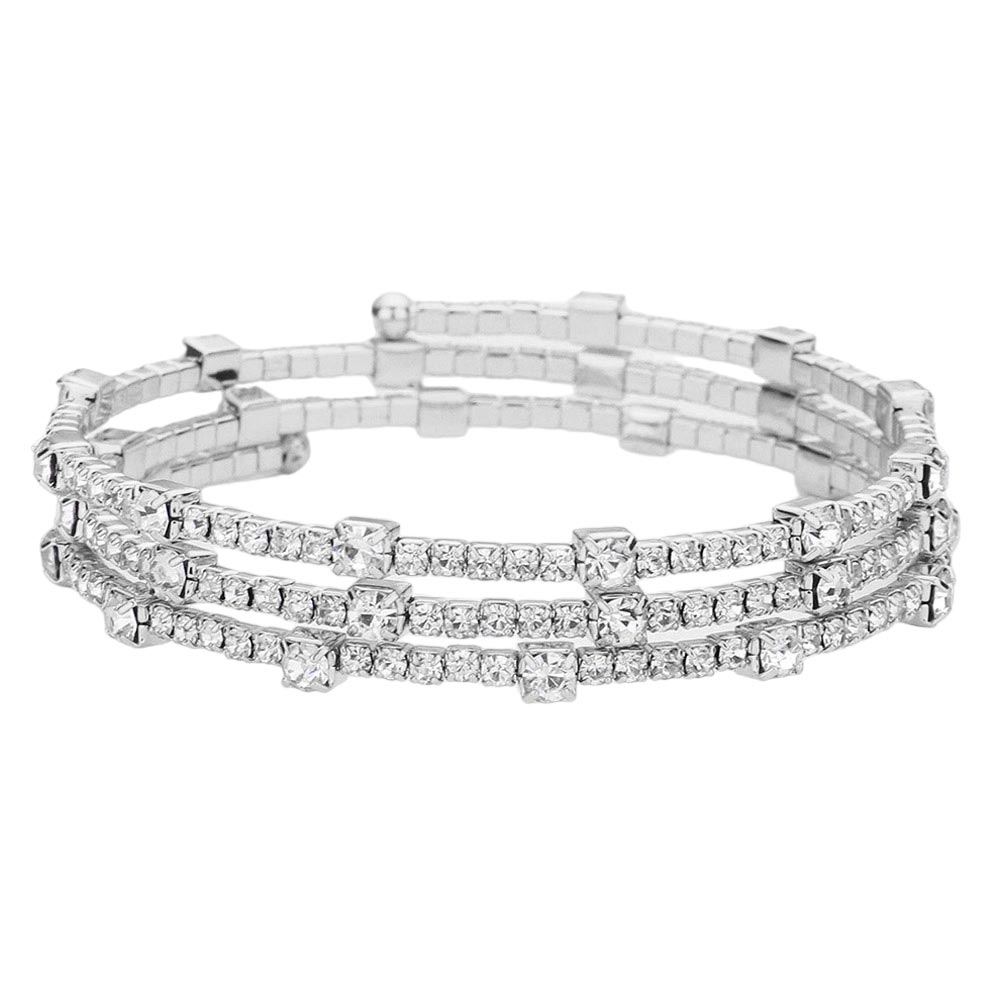 Silver Rhinestone Coil Evening Bracelet, get ready with this rhinestone bracelet to receive the best compliments on any special occasion. This classy evening bracelet is perfect for parties, Weddings, and Evenings. Awesome gift for birthdays, anniversaries, Valentine’s Day, or any special occasion.