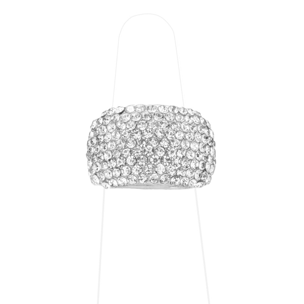 Rhinestone Embellished Stretch Ring - Silver - Rings