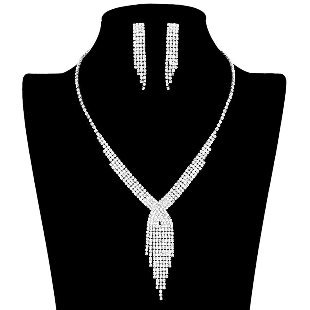 Silver Rhinestone Fringe Necklace, adds instant glamor to any outfit. It is made with sparkling rhinestones that will add a touch of sparkle to any neckline. The length of this piece is 16.25 inches, making it perfect for pairing with many necklines. Perfect for any special occasion, gift for birthdays, anniversaries, etc.