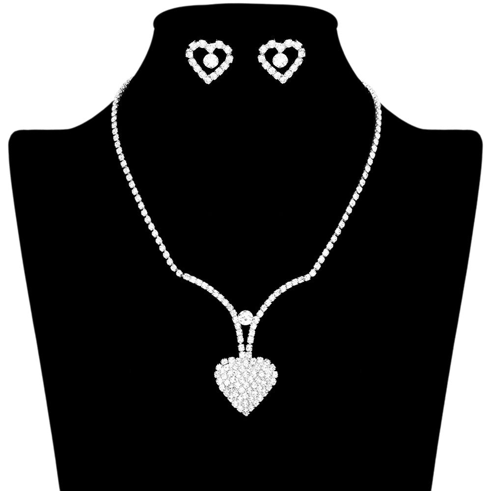 Silver Rhinestone Paved Heart Necklace adds a touch of elegance and sparkle to any outfit. The rhinestone pave design catches the light and draws attention to the delicate heart pendant. Made with high-quality materials, this necklace is durable and perfect for any occasion.