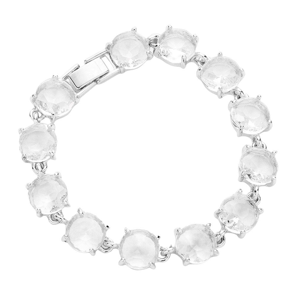 Silver Round Stone Link Evening Bracelet, this beautiful Evening Bracelet is crafted from high-quality materials to ensure a luxurious and comfortable fit. It provides a timeless look that will add sophistication to any outfit. Perfect Gift for December Birthdays, Christmas, and gifts for your friends and family.