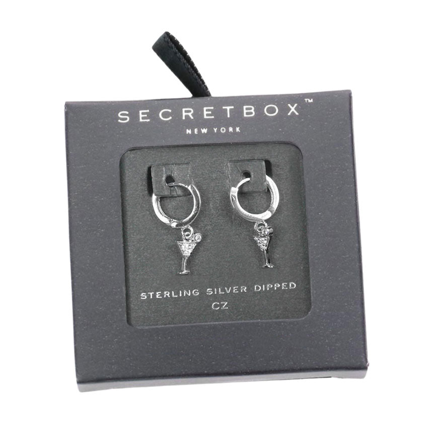 Secret Box Sterling Silver Dipped CZ Metal Cocktail Earrings