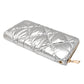Silver Shiny Faux Leather Padded Wallet with Wristlet offers a sleek and stylish solution for storing your essentials. Its shiny faux leather material adds a touch of sophistication, while the padded design keeps your valuables safe. The attached wristlet also provides convenience and hands-free carrying. 
