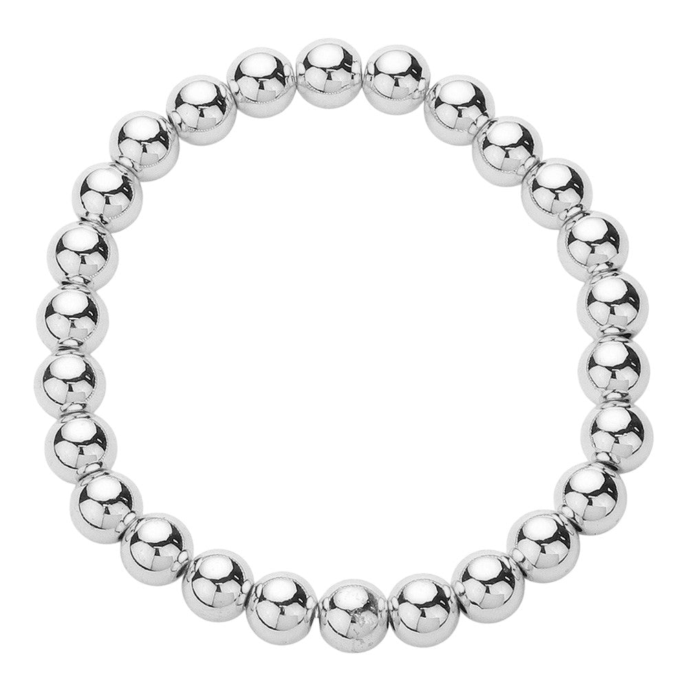 Silver Stainless Steel ball-beaded stretch Bracelet is made with durability and style in mind. The stainless steel material provides long-lasting wear, and the beaded design adds a touch of elegance. Perfect for any occasion, this bracelet effortlessly elevates any look.