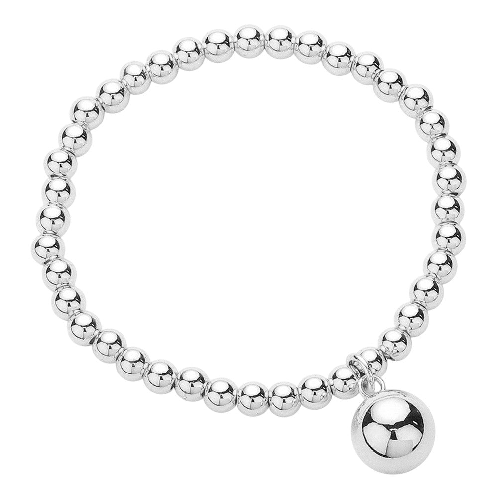 Silver Stainless Steel Ball Charm Pointed Stretch Bracelet is a stylish and versatile accessory. Made of durable stainless steel, it features an eye-catching ball charm and a stretch design for an adjustable fit. Perfect for adding a touch of elegance to any outfit.