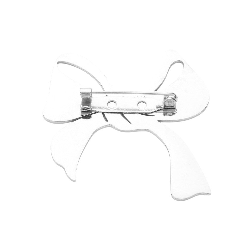 Silver Stainless Steel Cutout Bow Pin Brooch is the perfect accessory for any outfit. Made with high-quality stainless steel, this brooch is both durable and stylish. Its intricate cutout design adds a touch of sophistication to any look. Upgrade your wardrobe with this must-have piece that will never go out of style.