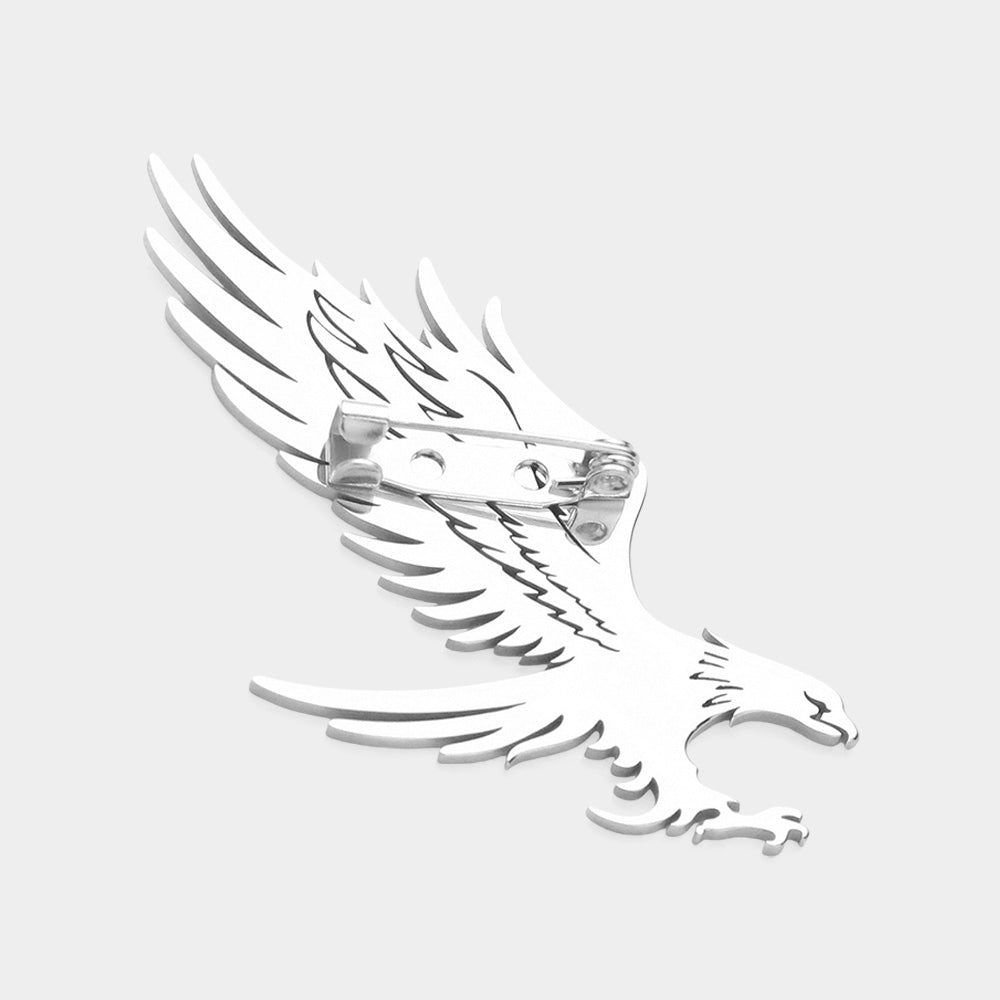 Silver Stainless Steel Cutout Eagle Pin Brooch features a sleek and durable design. Crafted from high-quality stainless steel, it offers an elegant and long-lasting accessory for any outfit. The cutout eagle design adds a touch of sophistication and showcases your passion for nature and wildlife. Elevate your style with this versatile and statement-making piece.
