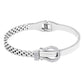 Silver Stainless steel bracelet features a stunning rhinestone belt buckle design with a hinged closure for a secure fit. Crafted with durable materials, this stylish accessory is perfect for adding a touch of elegance to any outfit. The perfect blend of fashion and function.