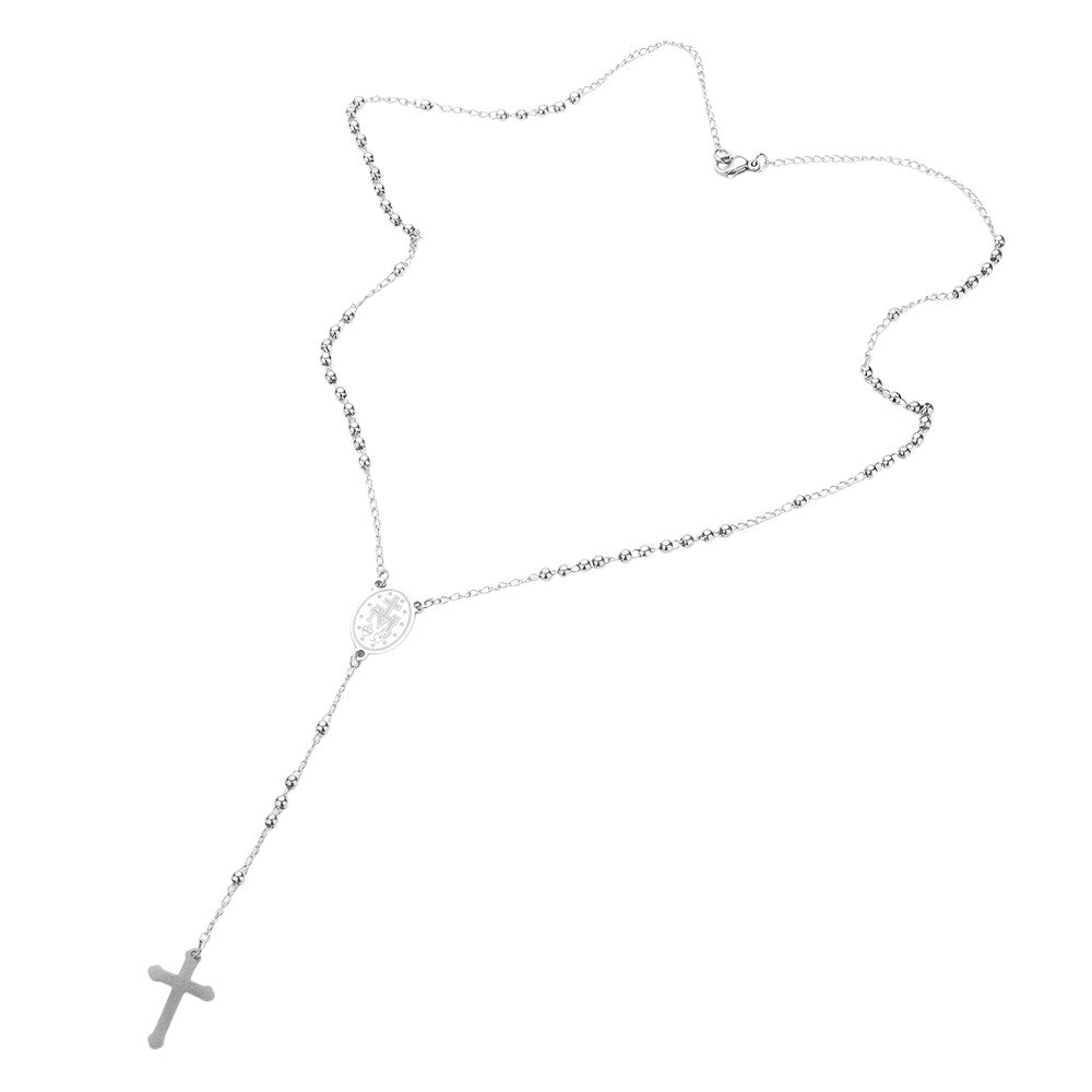 Silver  Stainless Steel Rosaries Necklace is a durable and elegant piece of religious jewelry. Made with high-quality stainless steel, it is resistant to tarnishing and maintains its shine. Perfect for daily wear or special occasions, it is a beautiful way to display your faith.