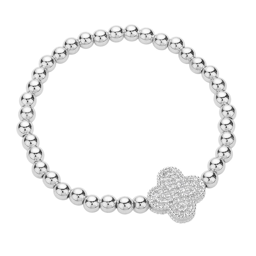 Silver Stainless Steel Stone stone-paved quatrefoil Charm Pointed Stretch Bracelet adds a touch of elegance to any outfit. Made of high-grade stainless steel, this bracelet features a beautiful quatrefoil charm and sparkling stones for a sophisticated look. The stretch design ensures a comfortable fit for all wrist sizes.