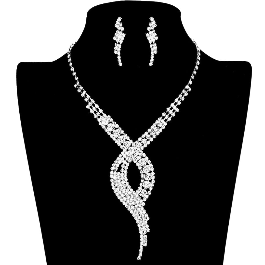 Silver Swirl Rhinestone Pave Necklace, get ready with this swirl rhinestone pave necklace to receive the best compliments on any special occasion. These classy swirl rhinestone pave necklaces are perfect for parties, weddings, and evenings. Awesome gift for birthdays, anniversaries, Valentine‚Äö√Ñ√¥s Day, or any special occasion.