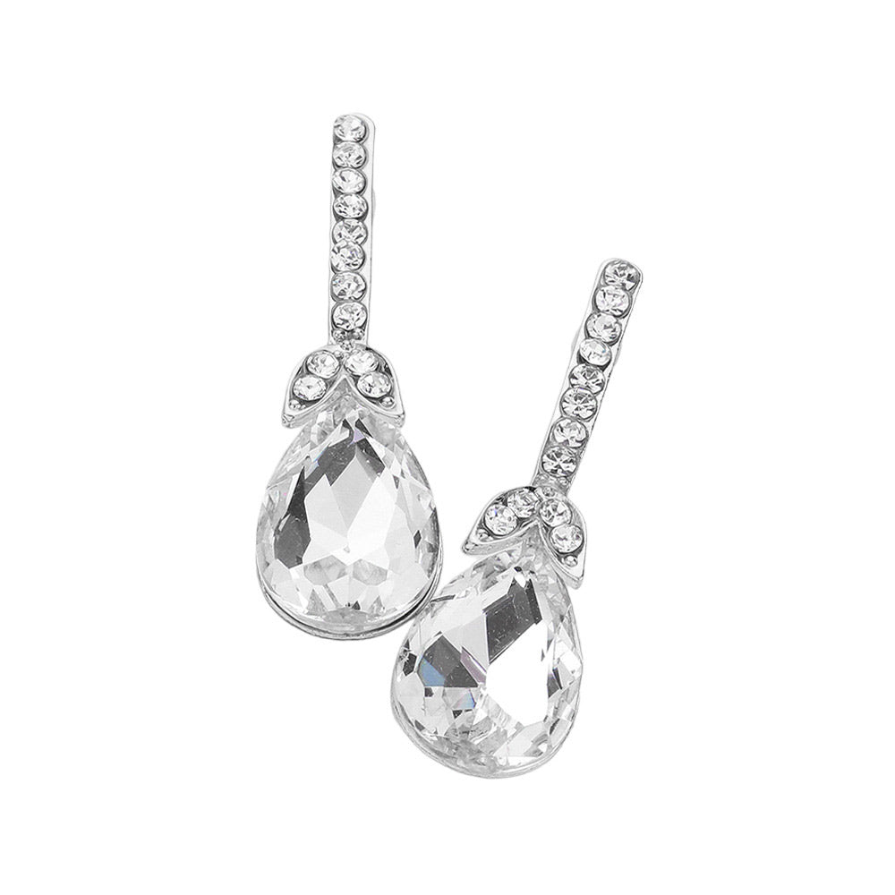 Silver Teardrop Stone Accented Evening Earrings, featuring Gorgeous evening earrings and teardrop stones accented with sparkling crystals. These earrings will add a touch of glamour to any attire. Perfect for any occasion. These beautifully unique designed earrings are suitable as gifts for wives, friends, and mothers.