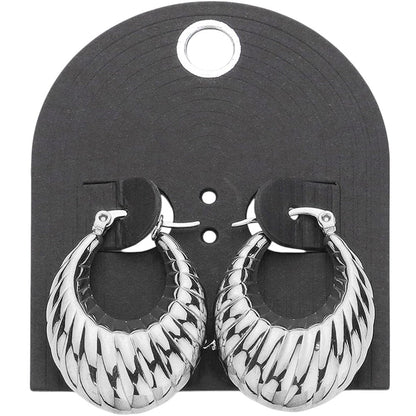 Textured Metal Hoop Pin Catch Earrings - Clear Silver - Earrings