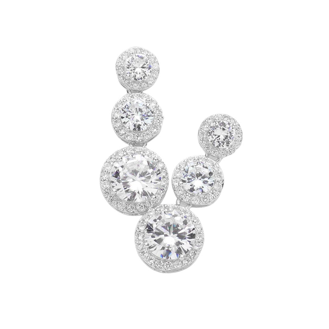 Silver Triple CZ Round Stone Link Dangle Evening Earrings, enhance your attire & add something special to your outfit! The perfect present for yourself, young girls, ladies, mom, girlfriend, daughters, wife, nieces, granddaughters, and friends on their birthday, valentine‚Äö√Ñ√¥s day, mother‚Äö√Ñ√¥s day, bridal, or anniversaries.