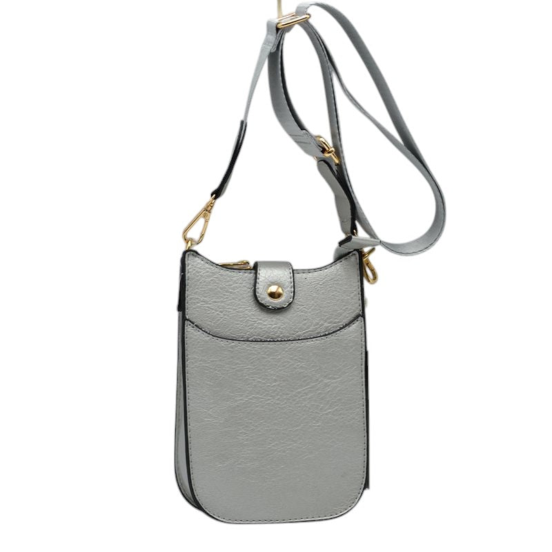 Vegan Leather Crossbody Bag with Adjustable Guitar Straps - Silver - Crossbody Bags