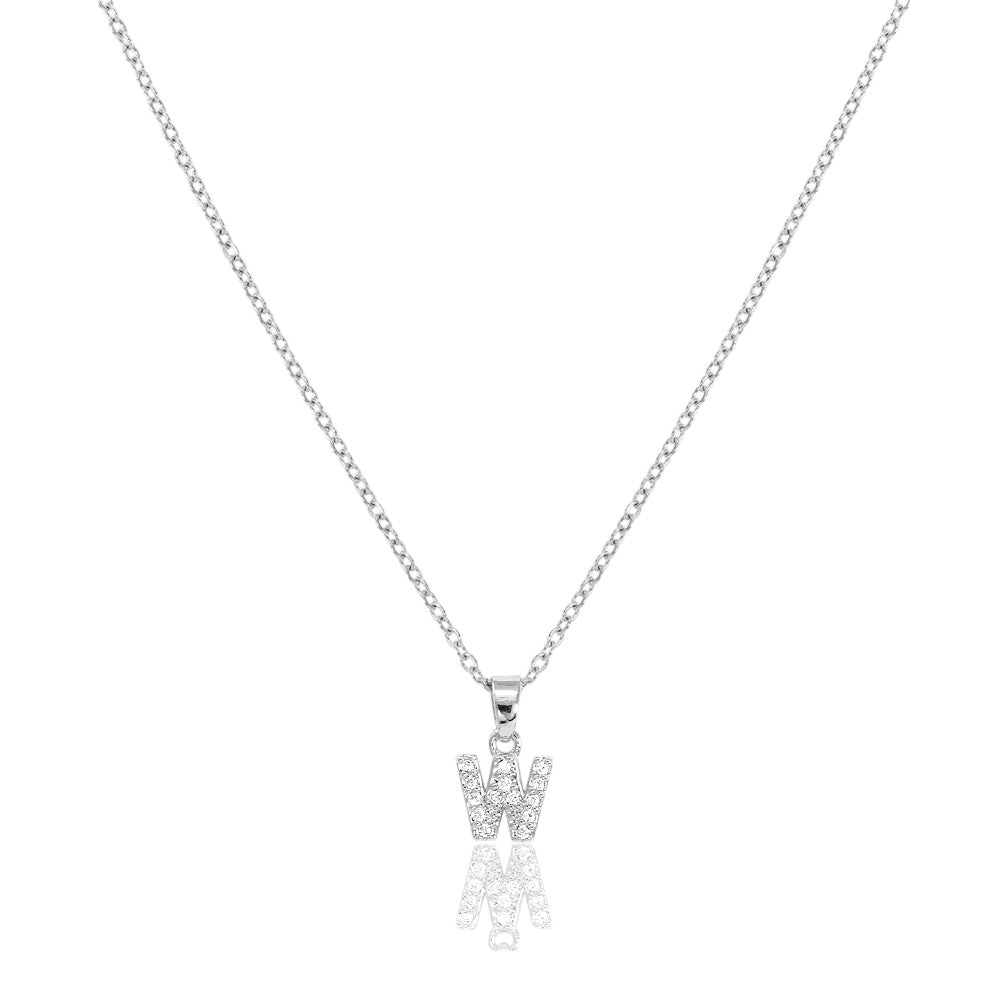 Silver W Stainless Steel CZ Stone Paved Monogram Pendant Necklace is a stylish and elegant accessory made from high-quality stainless steel. Its intricate design features pave-set cubic zirconia stones, adding a touch of sparkle to any outfit. Perfect for monogram lovers and those who appreciate fine craftsmanship.