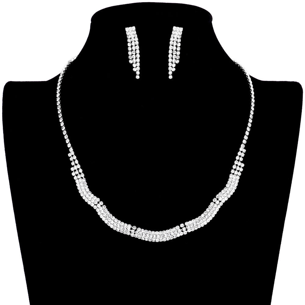 Silver Wavy Rhinestone Pave Necklace, adds a touch of sophistication to any outfit with this beautiful set. This stunning piece is crafted with hundreds of tiny rhinestones set in a wavy pattern to create a glamorous design. Perfect for enhancing any special occasion. Gift for birthdays, anniversaries, Mother's Day, etc.