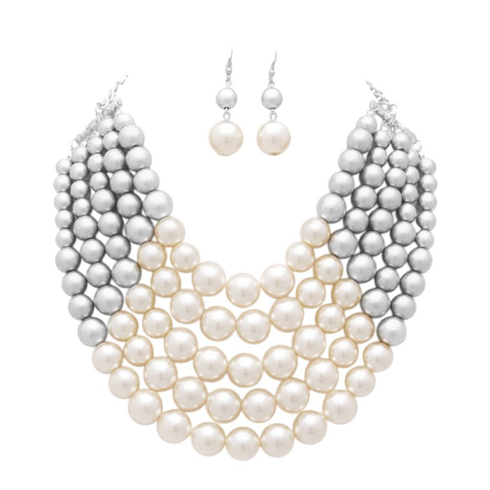 Chunky Multi Strand Pearl Bib Necklace