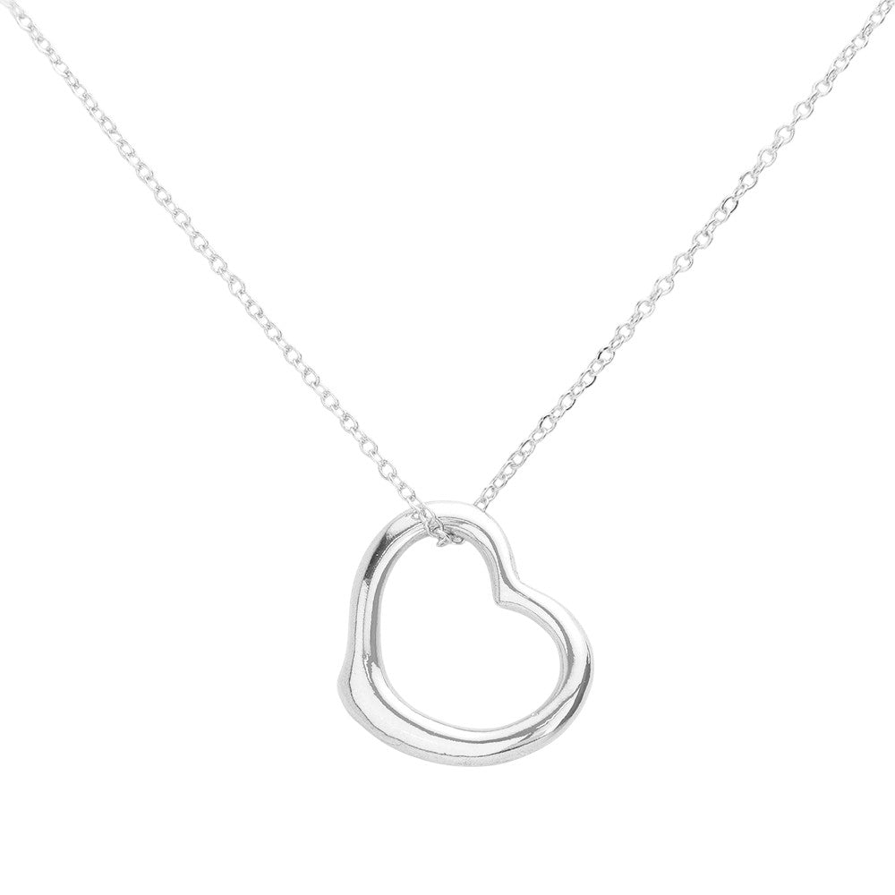 Metal Heart Cut out Pendant Necklace - Rhodium - Necklaces