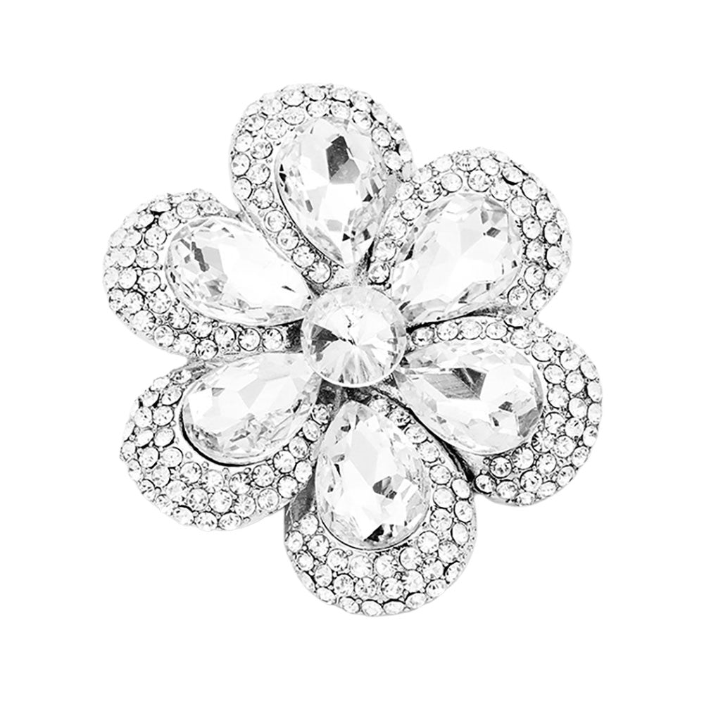 SilverCrystal Crystal Teardrop Cluster Flower Pin Brooch will add sparkle to any outfit. The intricate design and high-quality crystals create a stunning statement piece to enhance any garment. Perfect for weddings, parties, or special occasions. 