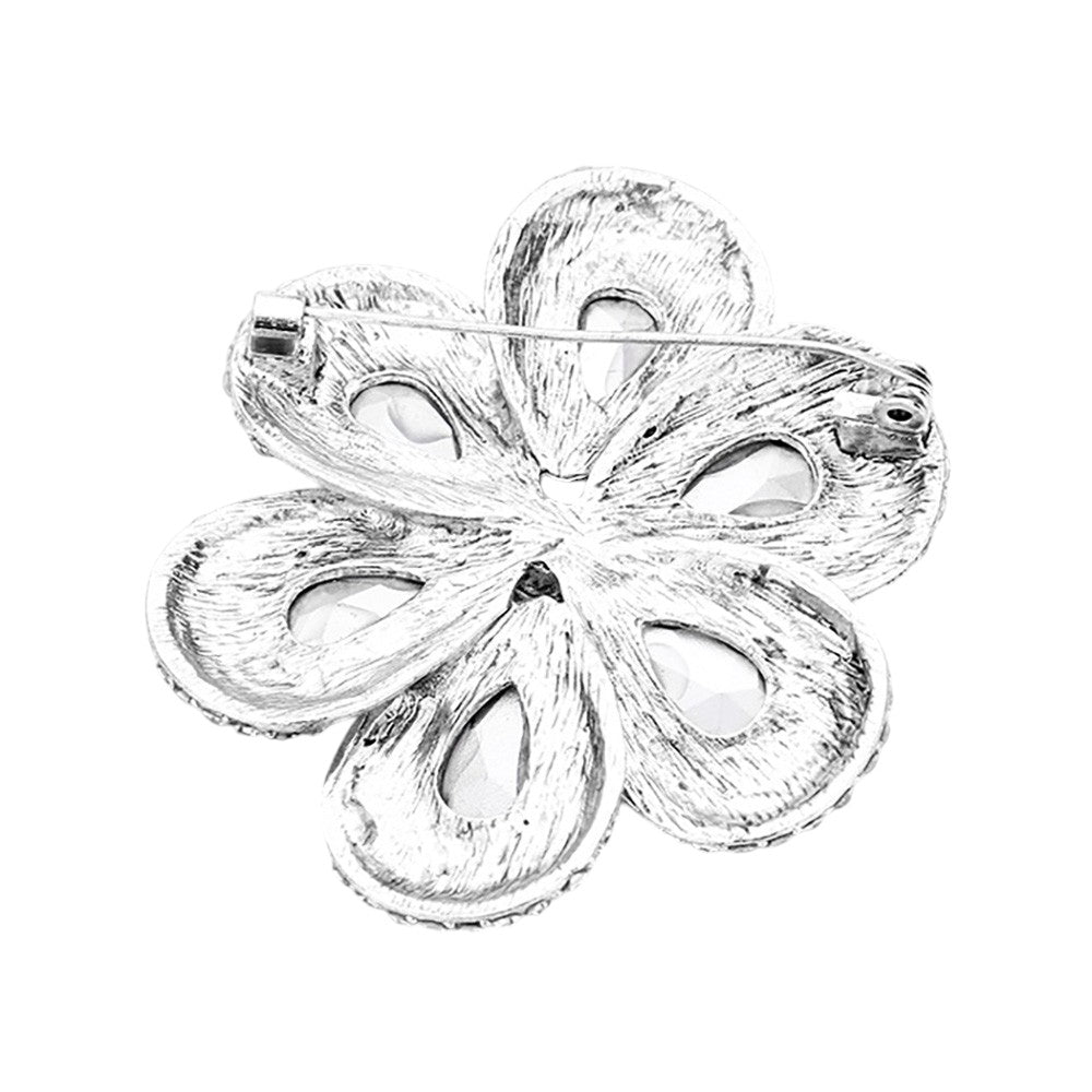 SilverCrystal Crystal Teardrop Cluster Flower Pin Brooch will add sparkle to any outfit. The intricate design and high-quality crystals create a stunning statement piece to enhance any garment. Perfect for weddings, parties, or special occasions. 