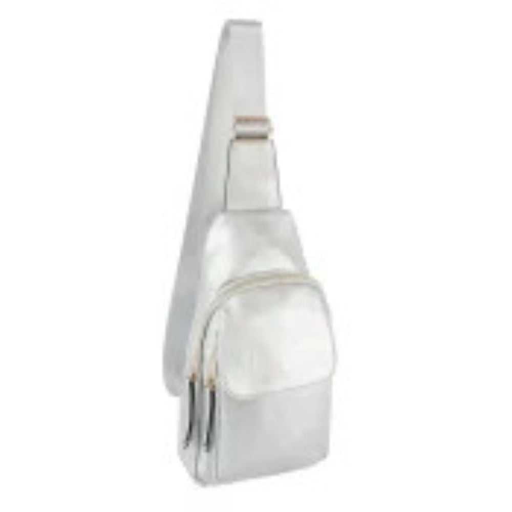Silver Streamline your daily commute or weekend adventures with this sleek and functional sling backpack. Designed with a contemporary teardrop silhouette, this multi-compartment pack offers efficient organization without sacrificing style. The exterior features a subtly crinkled, textured finish that delivers a rugged yet sophisticated look. Multiple zippered compartments are accented with heavy-duty, polished metallic zippers