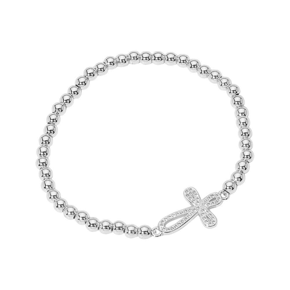 Silver Stainless Steel Celtic Cross Beaded Stretch Bracelet features a polished stainless steel ball stone and a Celtic cross charm. Made with high-quality materials, this charming bracelet is not only durable but also adds a touch of style to any outfit. Perfect for everyday wear or special occasions. 