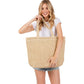 Beige Solid Crochet Straw Tote Bag is perfect for a day at the beach. Made from durable straw material, it features a spacious interior and sturdy handles for carrying all your essentials. Stay stylish and organized with this must-have accessory.