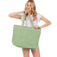 Olive Green Solid Crochet Straw Tote Bag is perfect for a day at the beach. Made from durable straw material, it features a spacious interior and sturdy handles for carrying all your essentials. Stay stylish and organized with this must-have accessory.