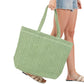Olive Green Solid Crochet Straw Tote Bag is perfect for a day at the beach. Made from durable straw material, it features a spacious interior and sturdy handles for carrying all your essentials. Stay stylish and organized with this must-have accessory.