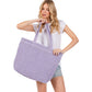 Purple Solid Crochet Straw Tote Bag is perfect for a day at the beach. Made from durable straw material, it features a spacious interior and sturdy handles for carrying all your essentials. Stay stylish and organized with this must-have accessory.