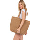 Taupe Solid Crochet Straw Tote Bag is perfect for a day at the beach. Made from durable straw material, it features a spacious interior and sturdy handles for carrying all your essentials. Stay stylish and organized with this must-have accessory.