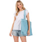 Blue Solid Crochet Straw Tote Bag is perfect for a day at the beach. Made from durable straw material, it features a spacious interior and sturdy handles for carrying all your essentials. Stay stylish and organized with this must-have accessory.