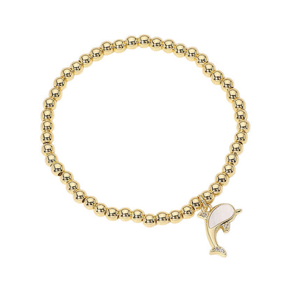 Stainless Steel Ball Mother of Pearl Dolphin Stretch Bracelets - Gold - Bracelets