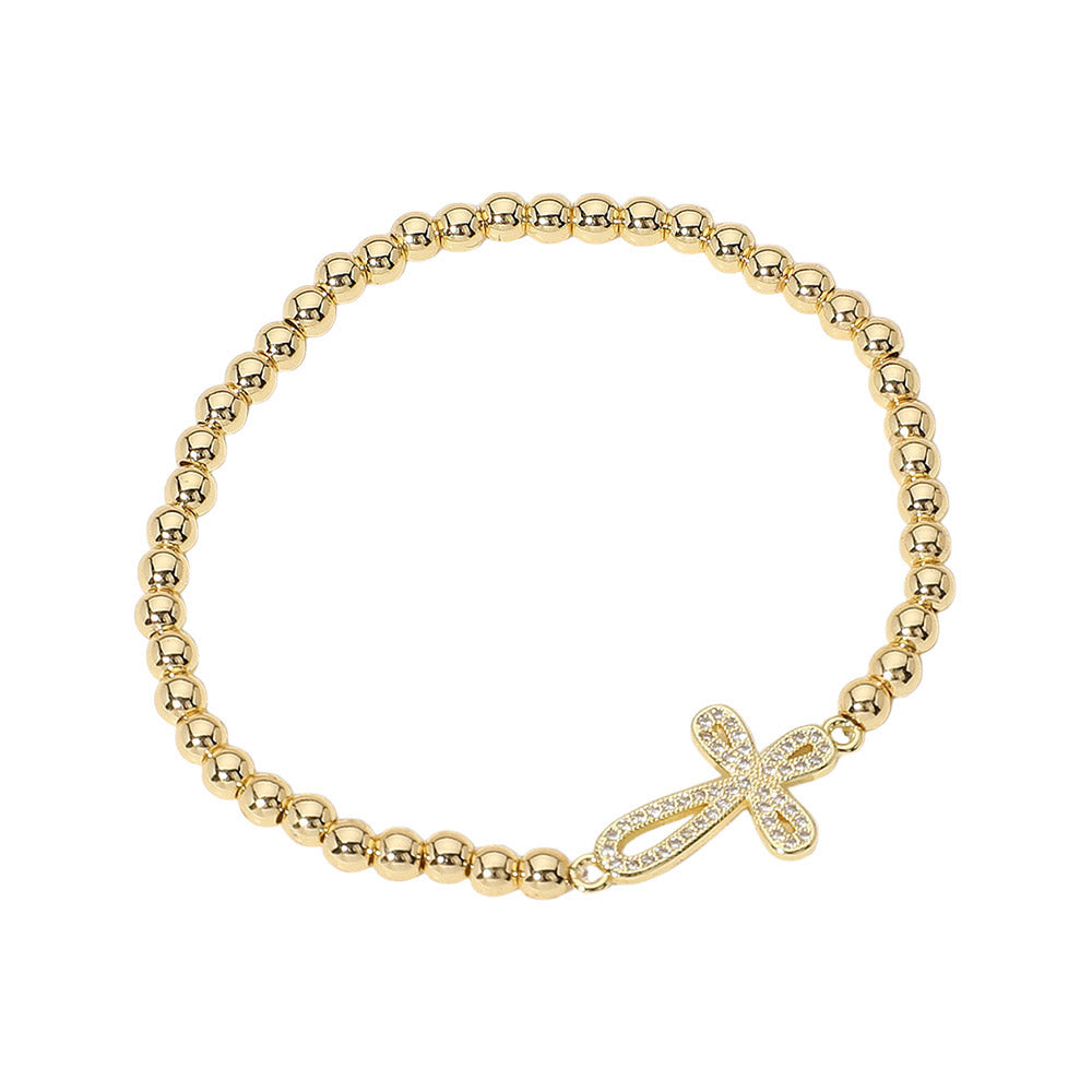 Gold Stainless Steel Celtic Cross Beaded Stretch Bracelet features a polished stainless steel ball stone and a Celtic cross charm. Made with high-quality materials, this charming bracelet is not only durable but also adds a touch of style to any outfit. Perfect for everyday wear or special occasions. 