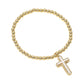 Gold Stainless Steel Ball Mother of Pearl Cross Charm Beaded Stretch Bracelet is made with durable stainless steel balls and features a stunning mother-of-pearl cross charm. The beaded design adds a touch of elegance to any outfit, making it a versatile accessory for both casual and formal occasions. Enhance your style with this beautiful and resilient bracelet.