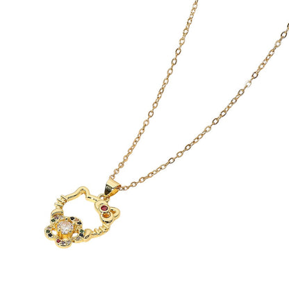 Gold Stainless Steel Stone Paved Kitty Pendant Necklace adds a charming touch to any outfit. Made with premium stainless steel and paved with sparkling stones, this necklace is both durable and elegant. Perfect for cat lovers, it's a perfect addition to any jewelry collection.