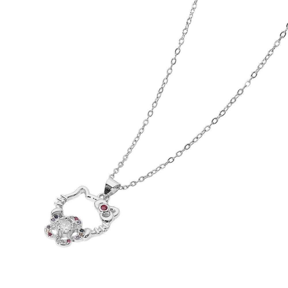 Silver Stainless Steel Stone Paved Kitty Pendant Necklace adds a charming touch to any outfit. Made with premium stainless steel and paved with sparkling stones, this necklace is both durable and elegant. Perfect for cat lovers, it's a perfect addition to any jewelry collection.