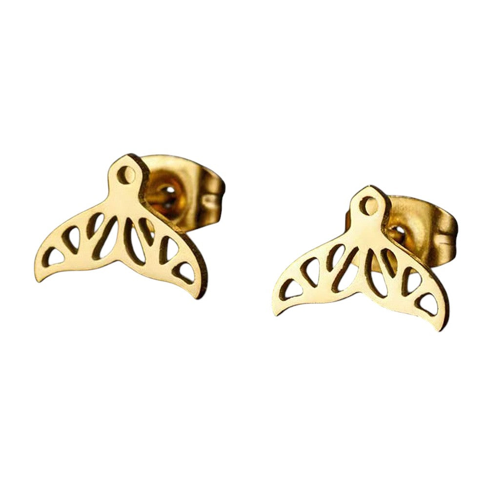 Gold Stainless Steel Whale Tale Stud Earrings are the perfect accessory for any ocean lover. Made with high-quality stainless steel, they are durable and resistant to tarnishing. These earrings offer a unique and stylish way to show off your love for sea creatures.