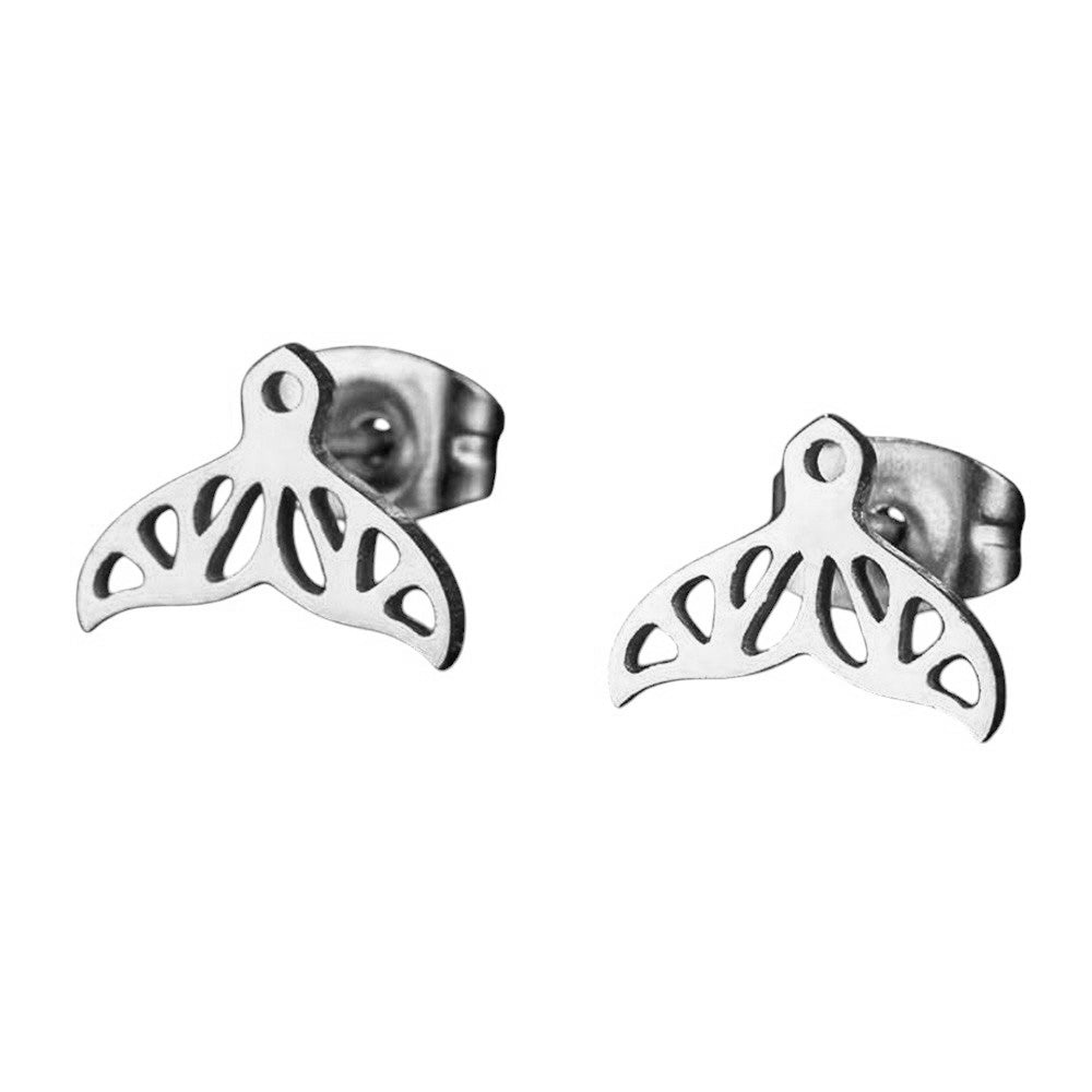 Rhodium Stainless Steel Whale Tale Stud Earrings are the perfect accessory for any ocean lover. Made with high-quality stainless steel, they are durable and resistant to tarnishing. These earrings offer a unique and stylish way to show off your love for sea creatures.